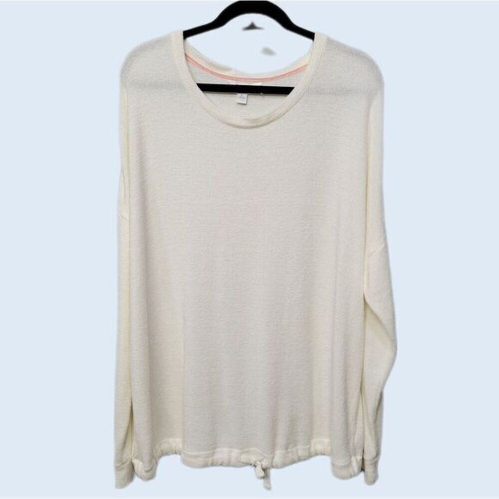Three Dots Sweater Women X Large Ivory White Fuzzy Stretchy Relaxed Drawstring